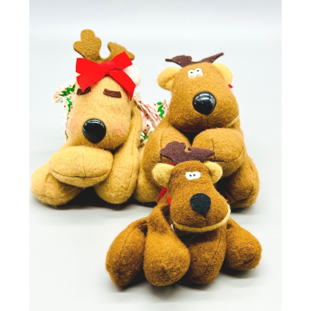 Hallmark Plush Reindeer Family Rhonda Rodney Randy 1984 Set of 3